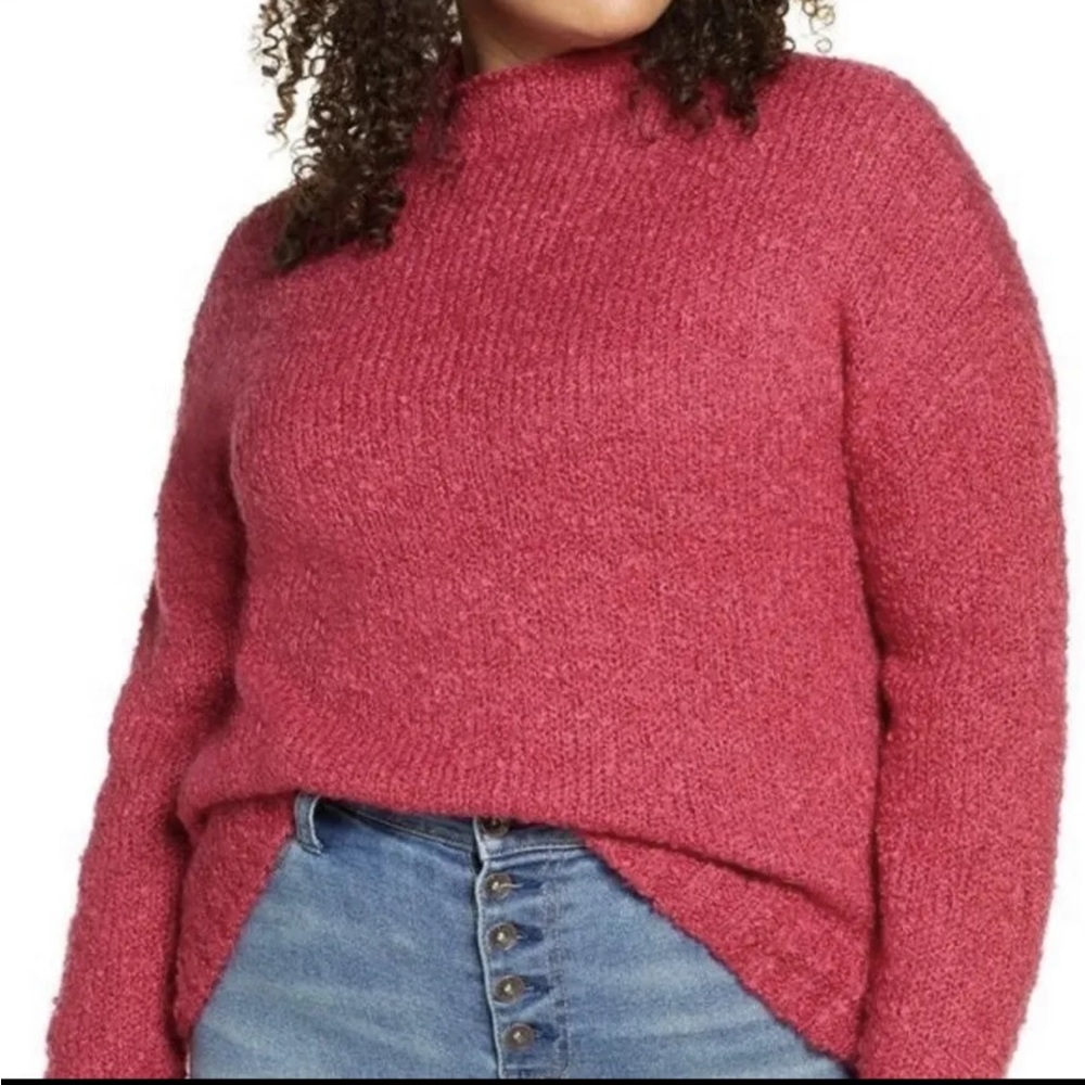 NWT BP Womens Sz 1X Funnel Neck Bouclé Sweater Pullover Long Sleeve Pink